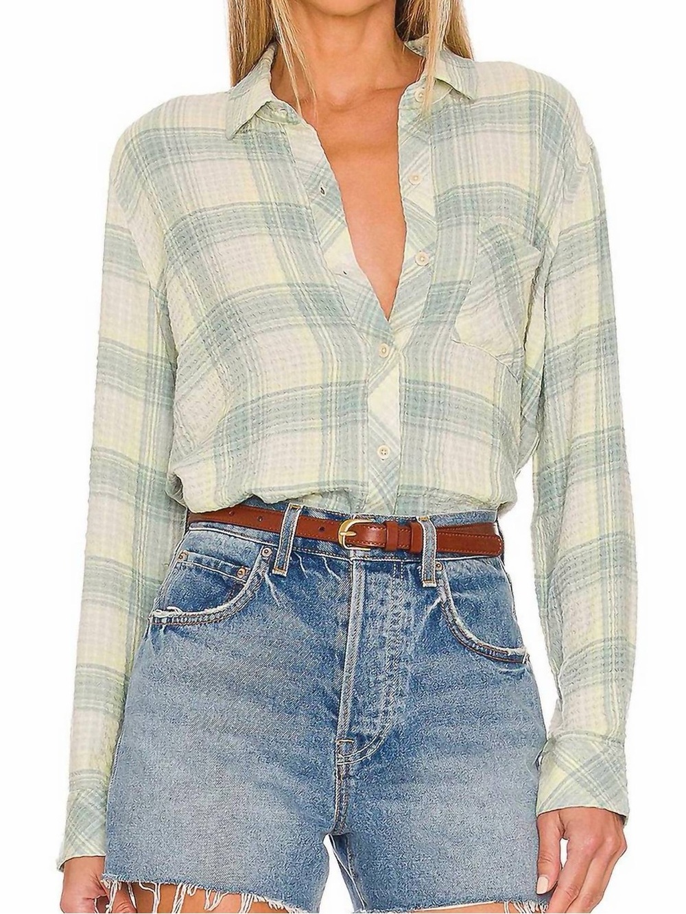 Rails Brady Button Up Plaid Shirt in Sage Lemon Size Small Green & Yellow